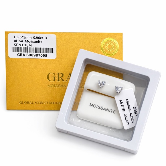 Moissanite Jewelry - Moissanite Sterling Silver 0.96 CT Heart Stud Earrings MSRP $229